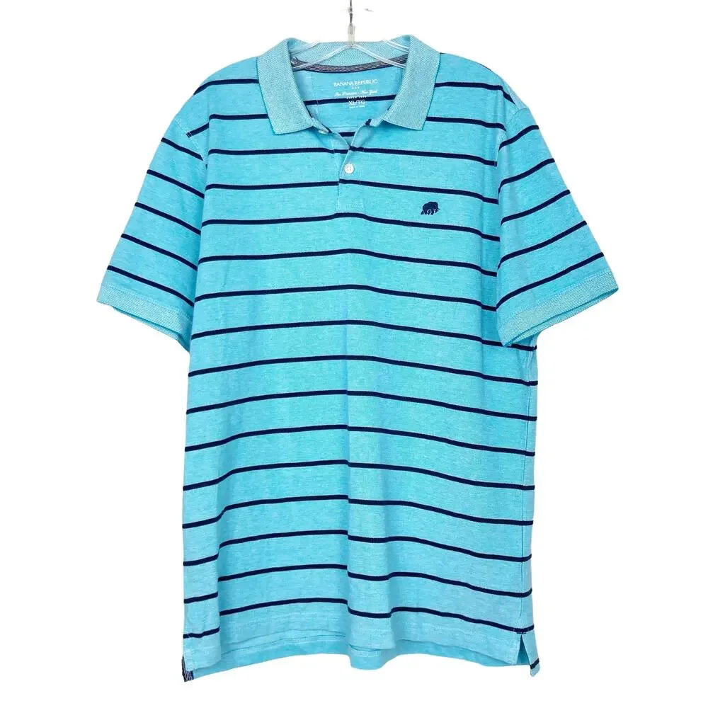 Banana Republic Blue Striped Short Sleeve Polo Sz XL